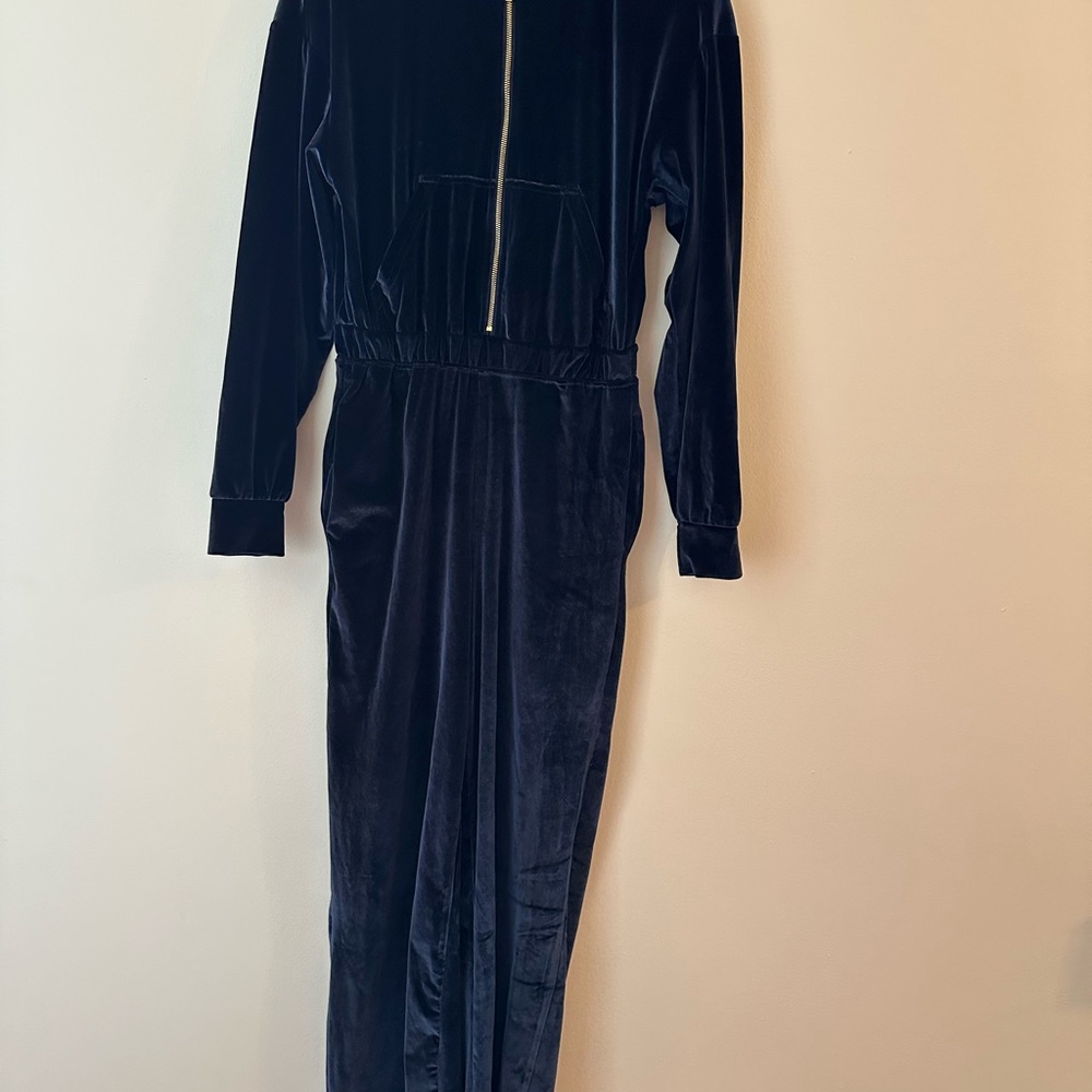 Fabletics Velour Zip-up Navy Jumpsuit